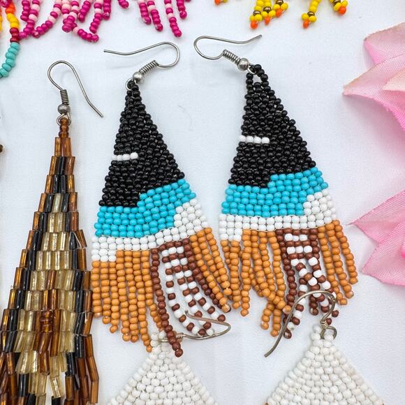 Tribal Ethnic Southwestern Seed Bead Fringe Curtain Earring Lot Colorful Boho - Picture 9 of 11